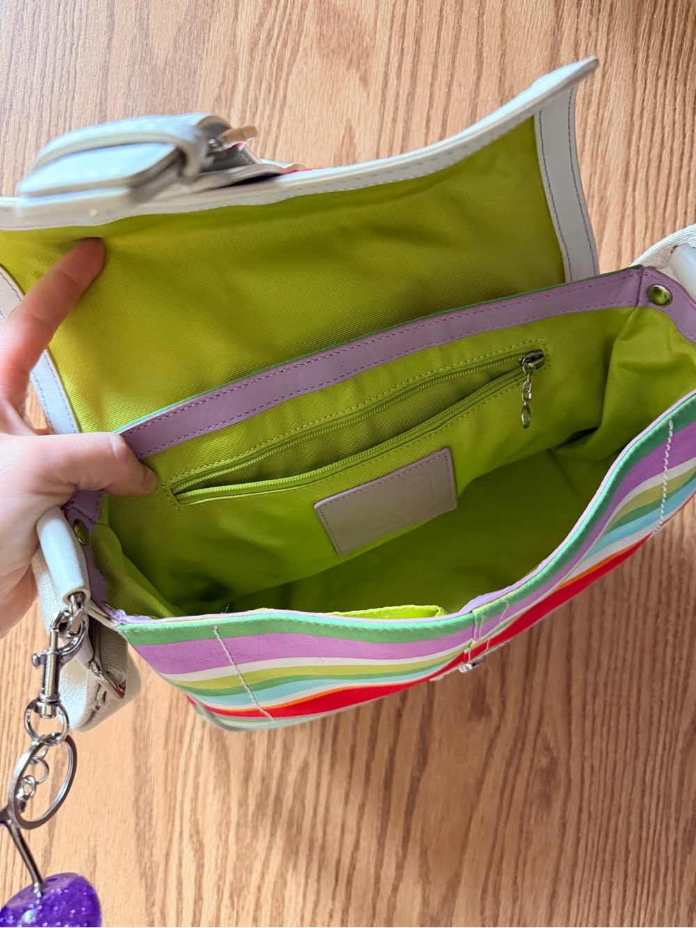 Coach Multicolor Striped Shoulder Bag with White Trim - Picture 6 of 7